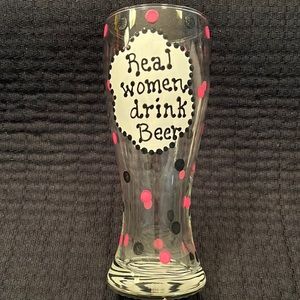 Hand Painted Beer Glass “Real Women drink Beer” logo